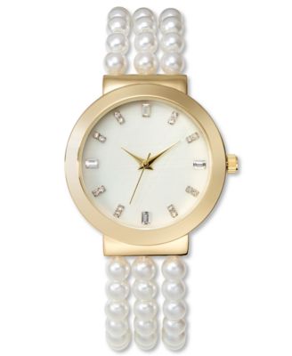 I.N.C. International Concepts Women s White Imitation Pearl Bracelet Watch 38mm Created for Macy s Macy s