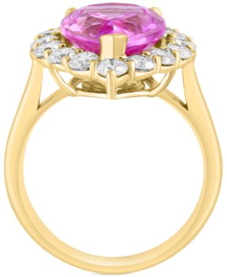EFFY&reg; Lab Grown Pink Sapphire (5-5/8 ct. t.w) & Lab Grown Diamond (1-1/3 ct. t.w.) Halo Ring in 14k Gold