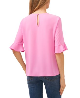 Women's Ruffled-Cuff 3/4-Sleeve Crew Neck Top