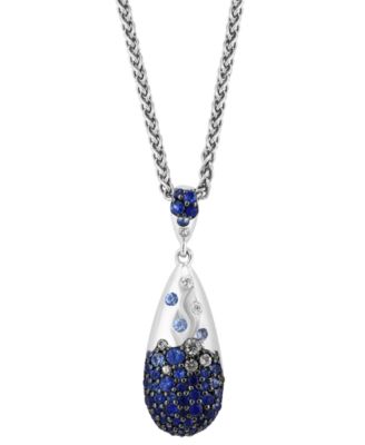 EFFY® Blue Sapphire (1-1/2 ct. t.w.) & White Sapphire (1/6 ct. t.w.) Ombré Cluster 18" Pendant Necklace in Sterling Silver