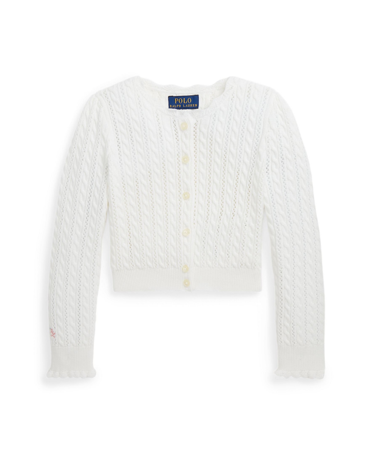 Shop Polo Ralph Lauren Toddler And Little Girls Pointelle-knit Cotton Cardigan Sweater In Deckwash White