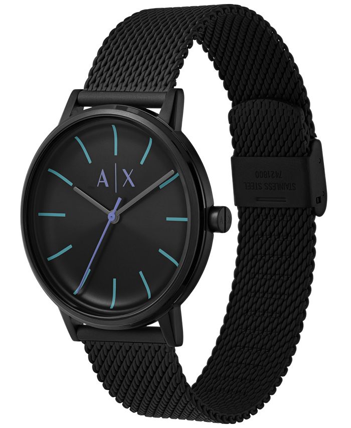 A|X Armani Exchange Men's Cayde Three Hand Black Stainless Steel Mesh ...