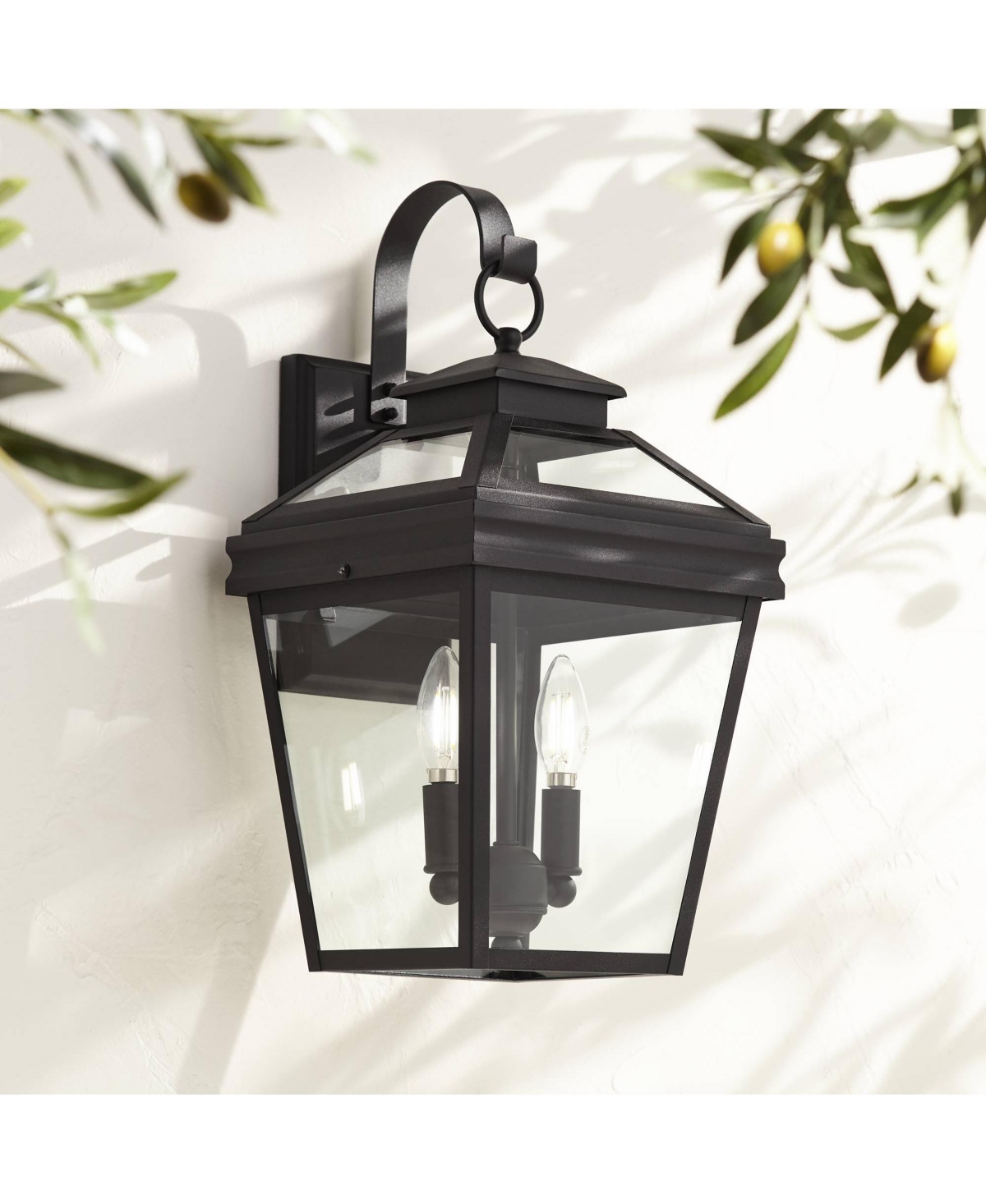 Stratton Street Traditional Outdoor Wall Light Textured Black Steel 16 1/2" Clear Glass Lantern for Exterior House Porch Patio Outside Deck Garage Yar