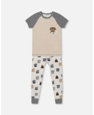 Deux Par Deux Organic Cotton Two Piece Pajama Set - Printed Monsters