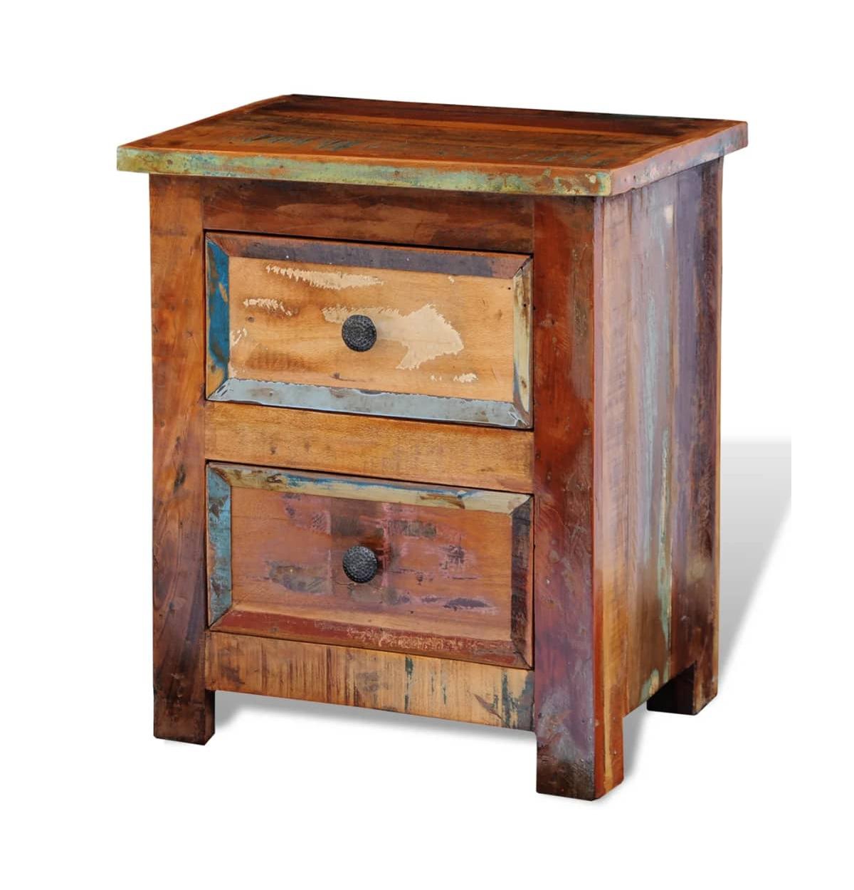 Nightstand with 2 Drawers Solid Reclaimed Wood