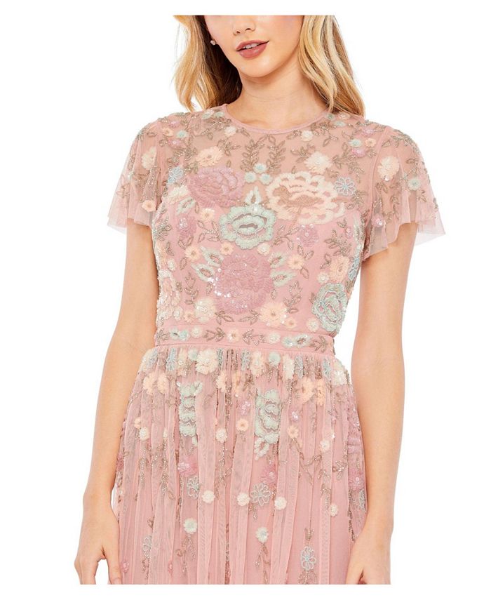 Mac Duggal Women's Embellished Illusion High Neck Butterfly Sleeve Midi ...