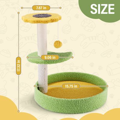 17" Cat Tree with Sisal Scratching Post, Flower-Shaped Perch and Plush Toy Ball for Indoor Cats