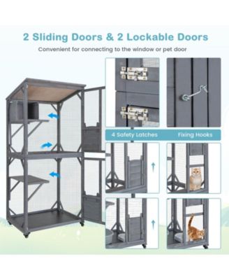 SUGIFT 72 Inch TallWooden Cat House with Weatherproof Asphalt Roof