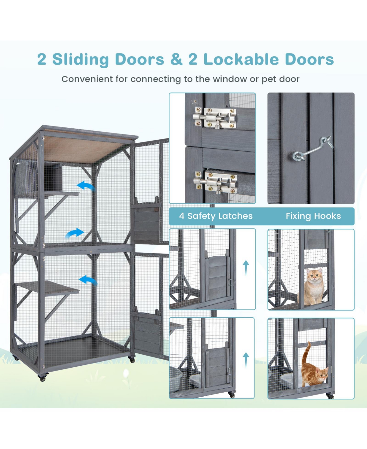 Inolait Sugift 72 Inch TallWooden Cat House with Weatherproof Asphalt Roof