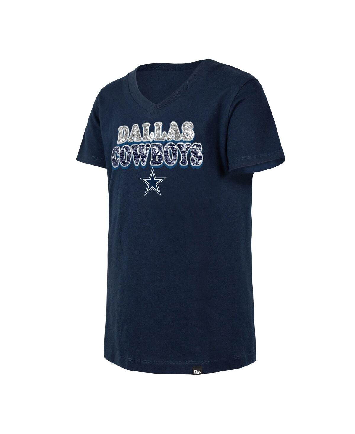 Shop New Era Big Girls  Navy Dallas Cowboys Reverse Sequin V-neck T-shirt