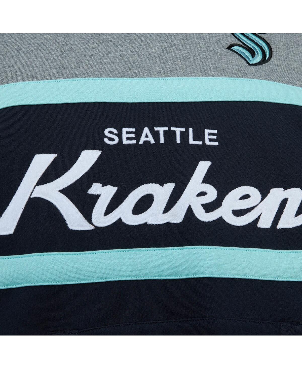 Mitchell & Ness Men's  Deep Sea Blue, Gray Seattle Kraken Head Coach Pullover Hoodie In Deep Sea Blue,gray