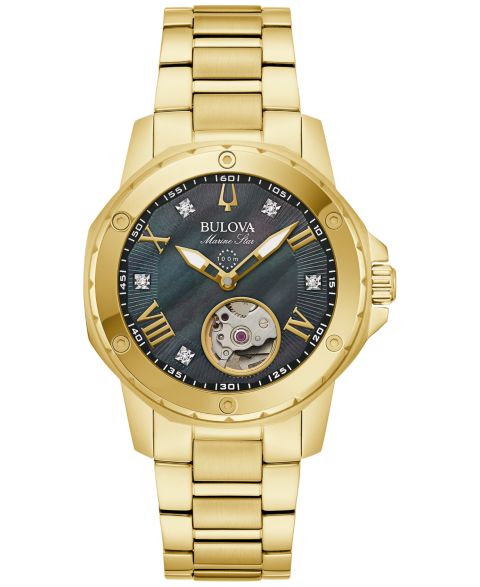 Женские часы Bulova Automatic Marine Star Diamond Accent Gold-Tone Stainless Steel Bracelet Watch 35mm
