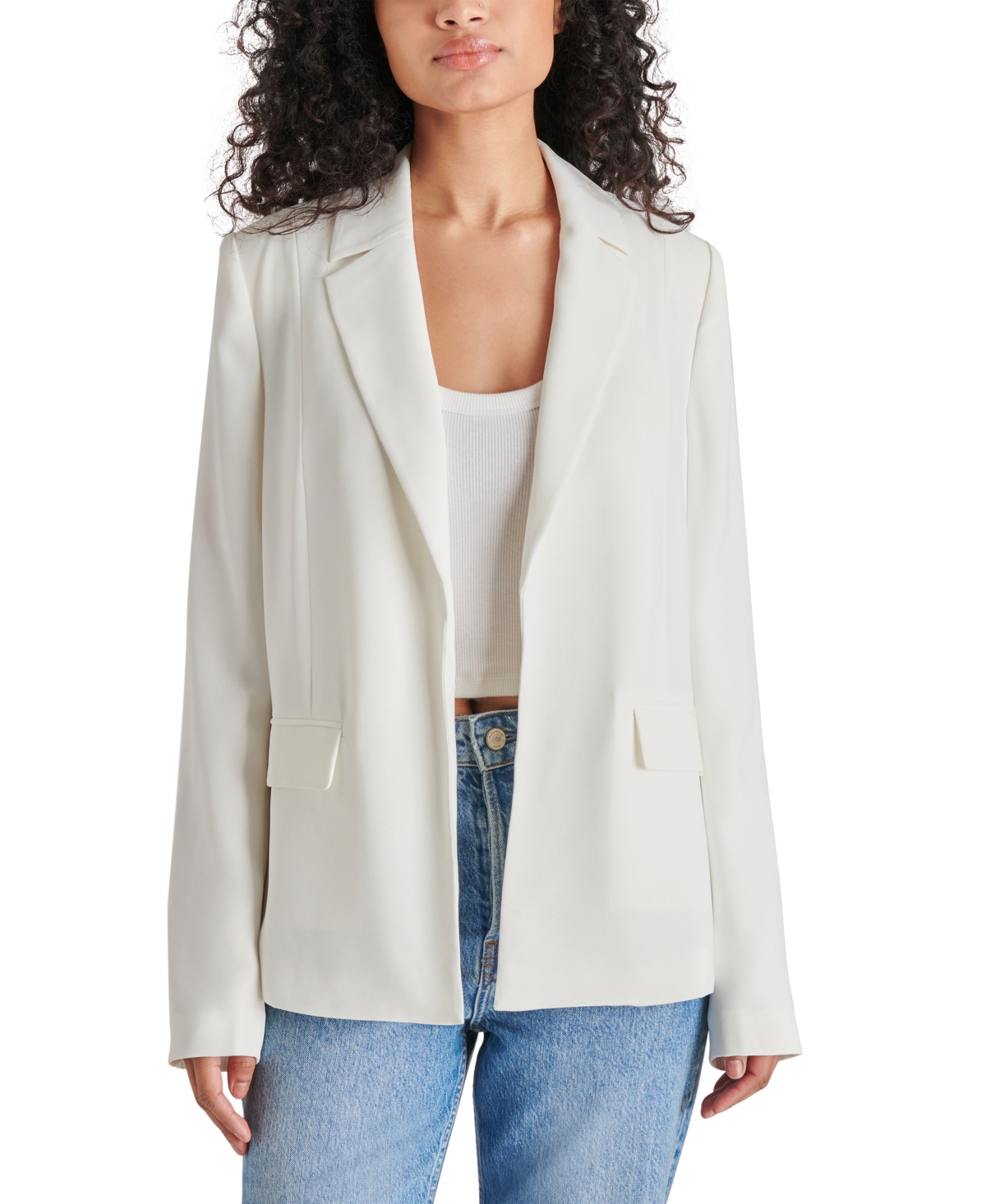 Steve Madden Women's Payton Open-front Long-sleeve Blazer In Optic White