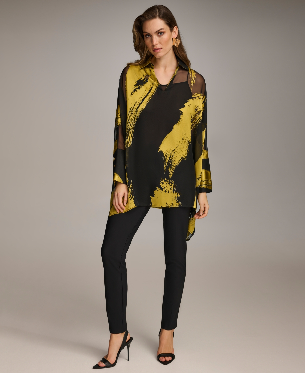 Shop Donna Karan Women's Metallic Print Tunic In Black,gold