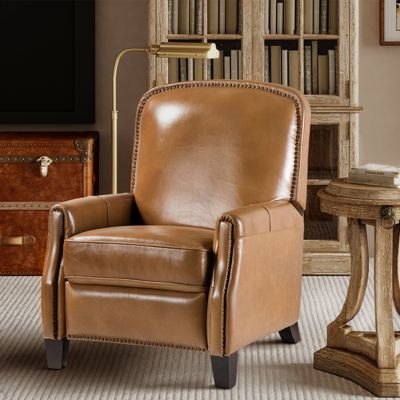 Hickey Modern Genuine Leather Recliner with Nailhead Trim