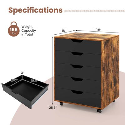 5 Drawer Chest Storage Dresser Floor Cabinet Organizer with Wheels