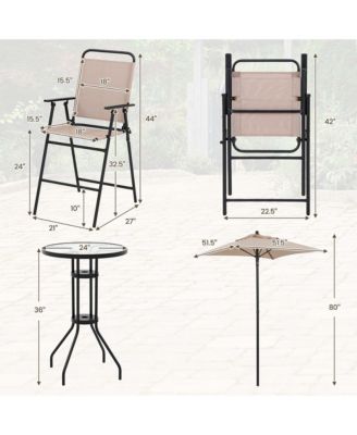 4PCS Patio Bistro Set Folding Counter Height Chairs Round Bar Table& Umbrella