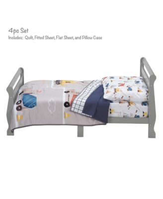 4-Piece Construction Zone Gray/Navy/White Toddler Bedding Set