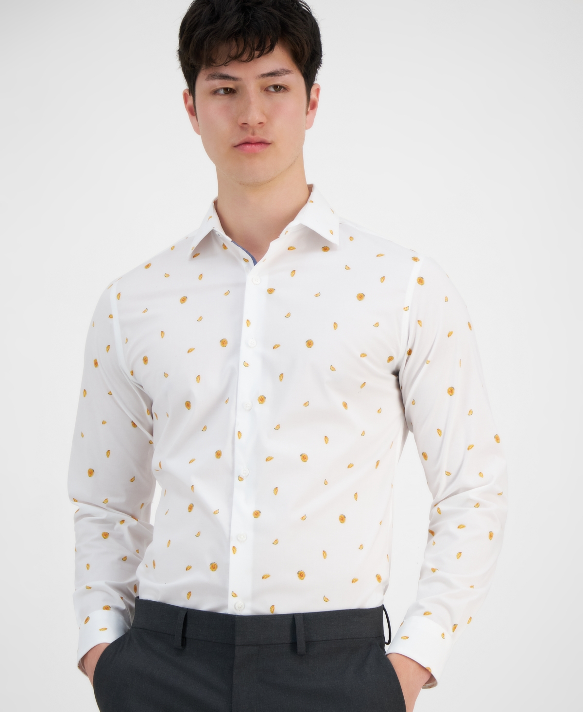 Men's Melon-Print Dress Shirt, Created for Macy's - White