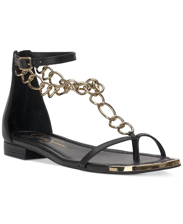 Jessica Simpson Women's Edgey Chain-Trim Flat Sandals - Macy's