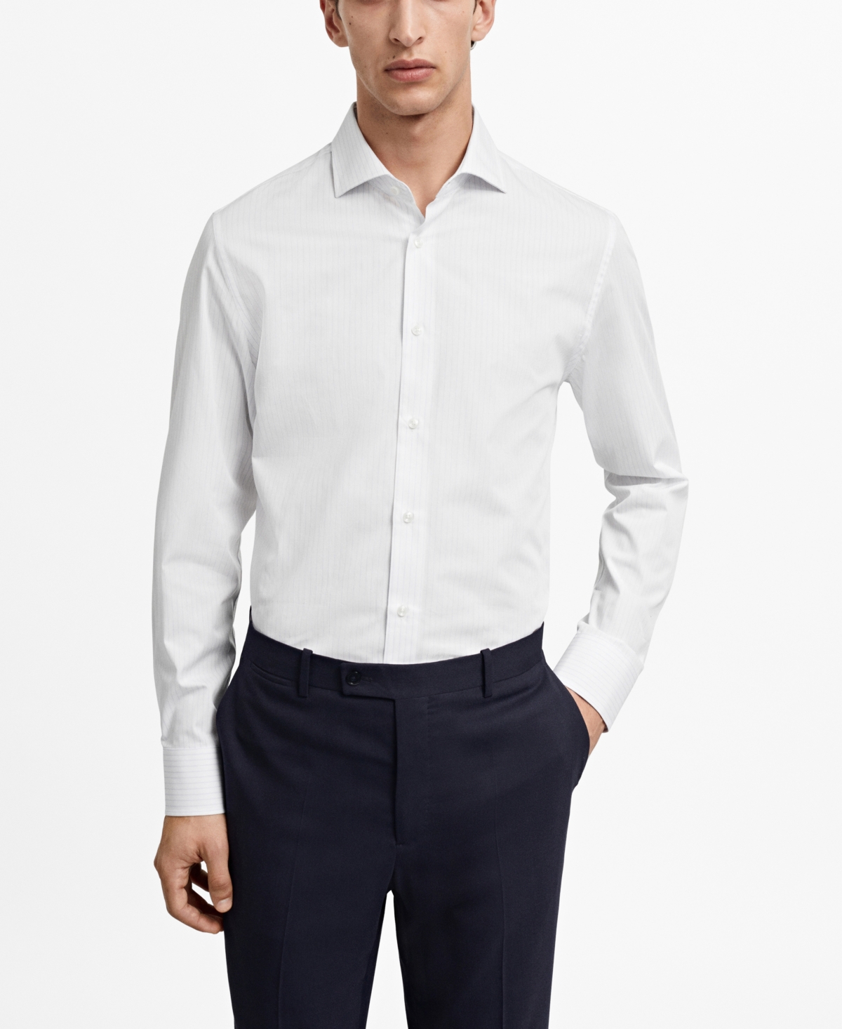Shop Mango Men's Slim-fit Micro-print Twill Dress Shirt In White