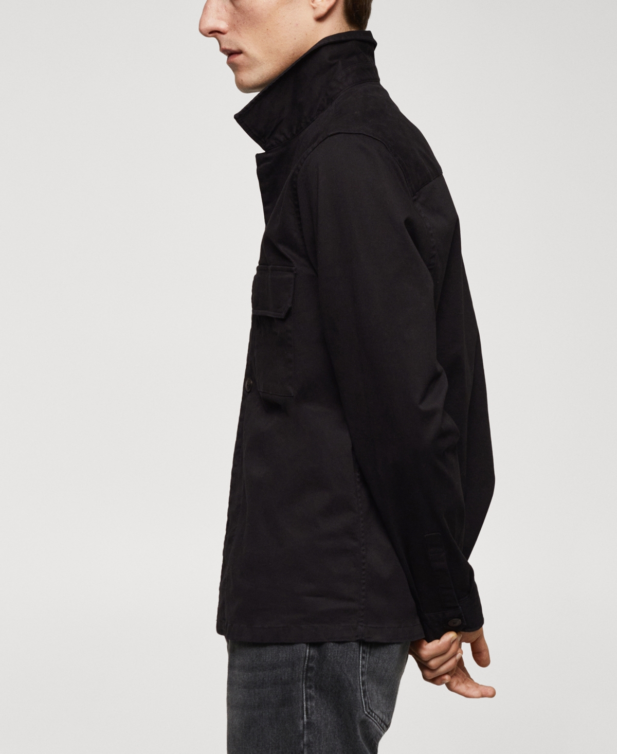 Shop Mango Men's Stretch Cotton Pockets Detail Overshirt In Black