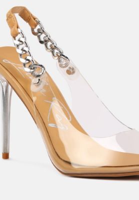 Womens Goddess Metallic Stiletto Heel Slingback Sandals