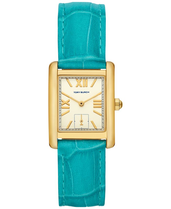 Tory Burch Women s The Eleanor Blue Leather Strap Watch 25mm Macy s