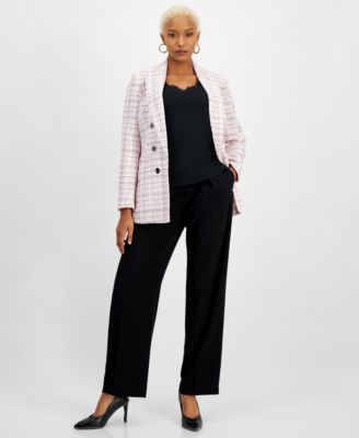 Shop Bar Iii Womens Tweed Open Front Blazer Lace Trim Tank Pleated Trousers Created For Macys In Black