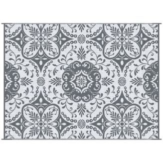 Outsunny Reversible Outdoor Rug with Carry Bag 9' x 12' Gray & White ...