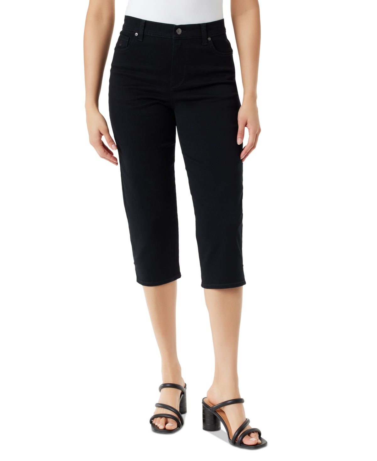 Shop Gloria Vanderbilt Women's Amanda High-rise Straight-leg Capri Jeans In Black