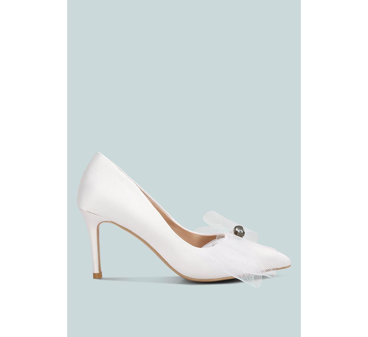 Women Odette Diamante Embellished Bow Stiletto Pumps - White
