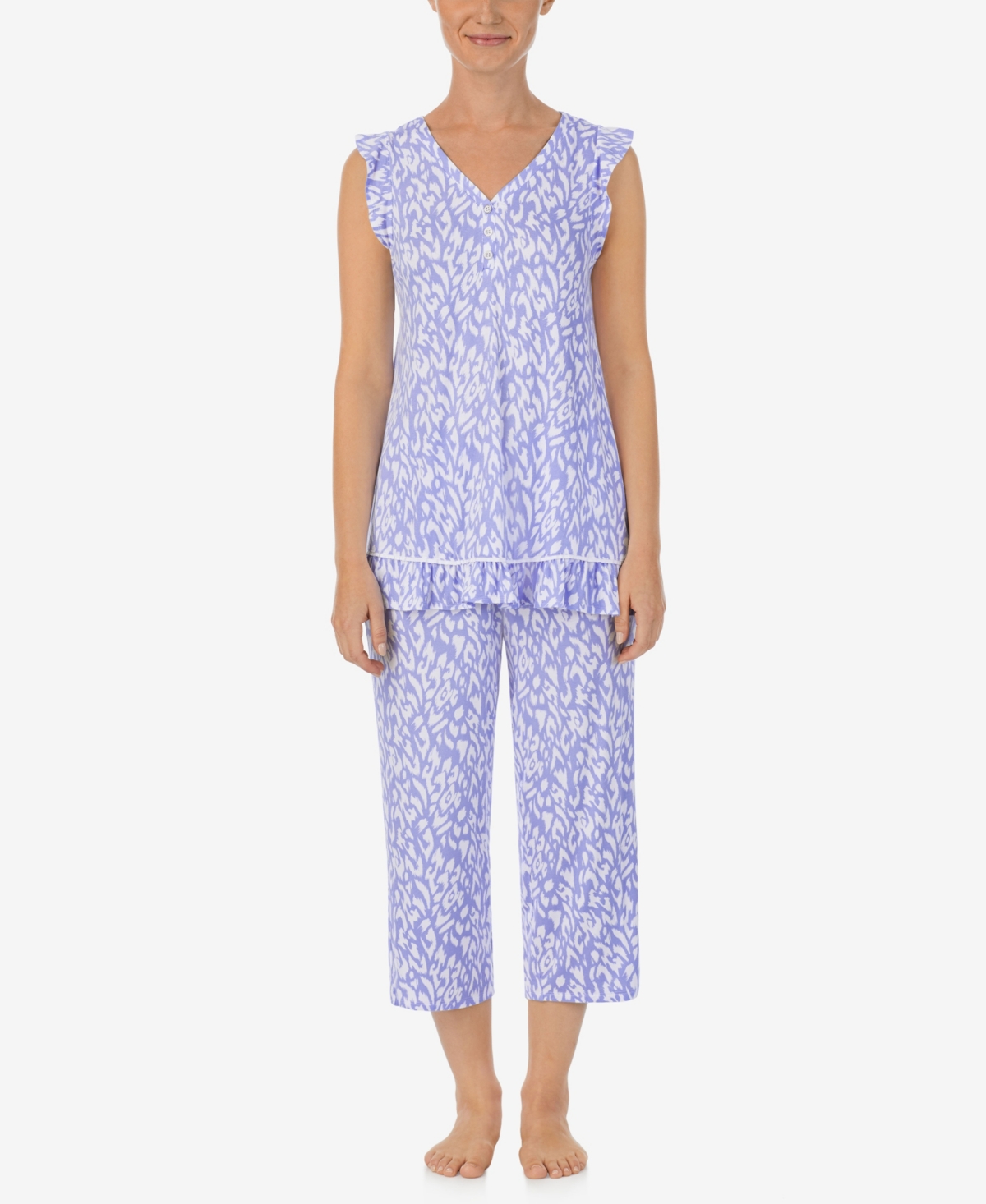 Shop Ellen Tracy Women's Sleeveless Top And Cropped Pants 2-pc. Pajama Set In Peri Animal