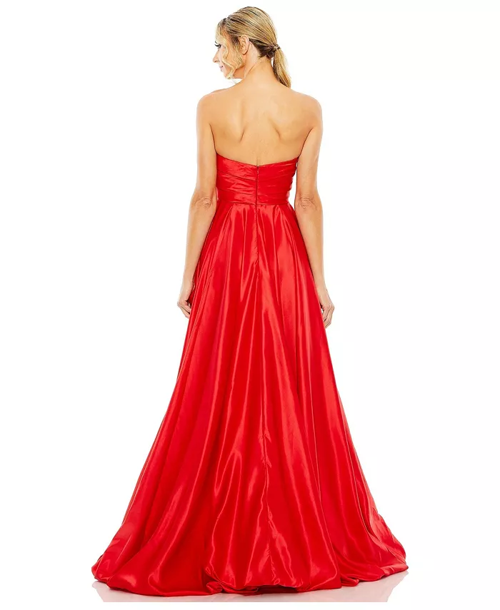 Women's Strapless Ruched High Low Gown - thumbnail 3