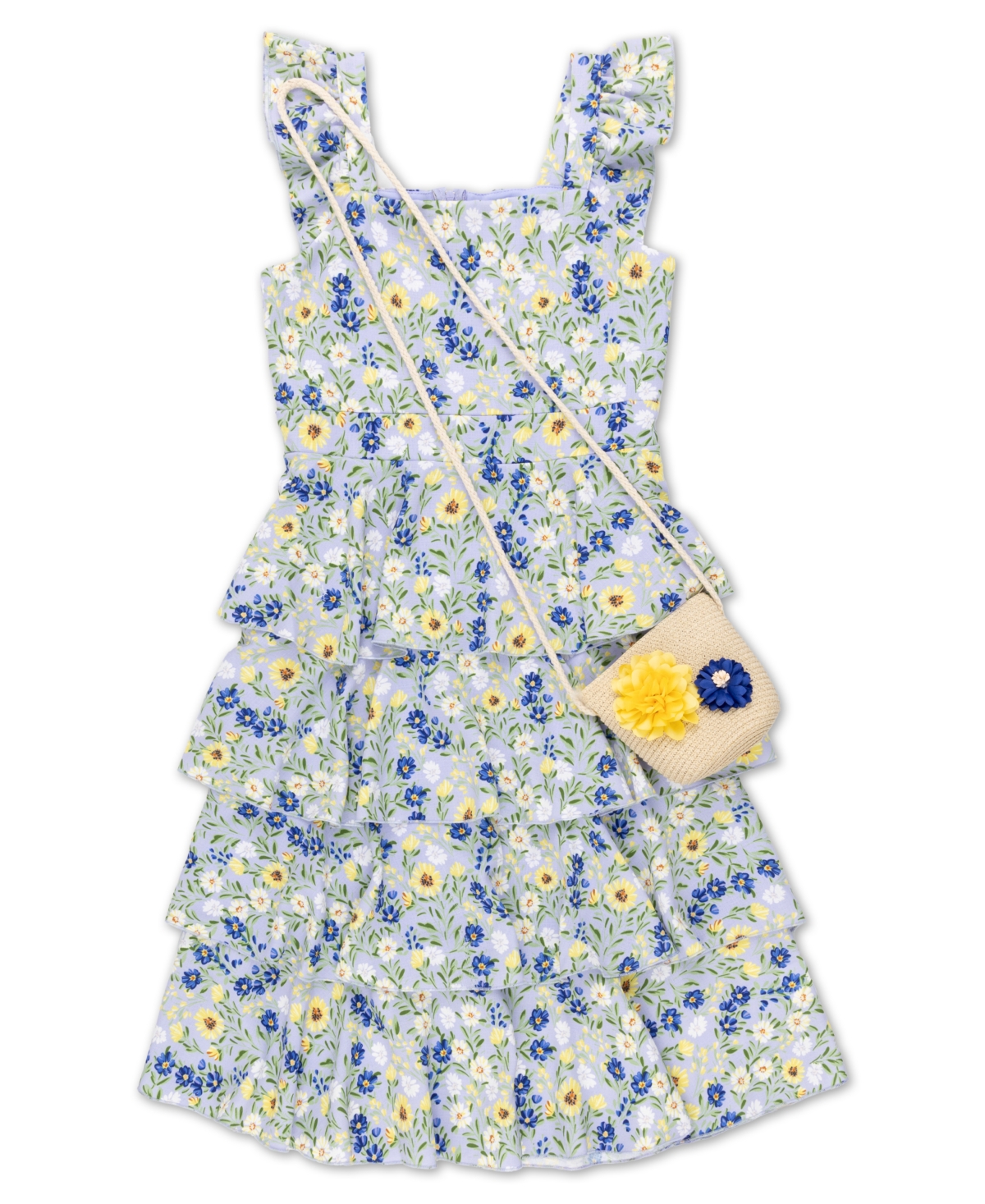 Shop Speechless Big Girls Sleeveless Floral Midi Length Dress With Purse In Blue Yellow