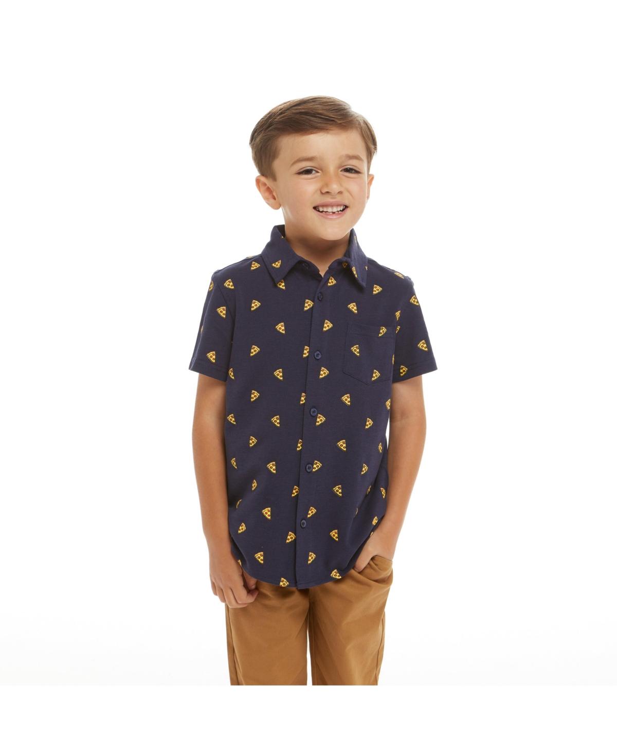 Andy & Evan Toddler Boys Toddler/Child Pizza Print Short Sleeve Knit Buttondown shirt