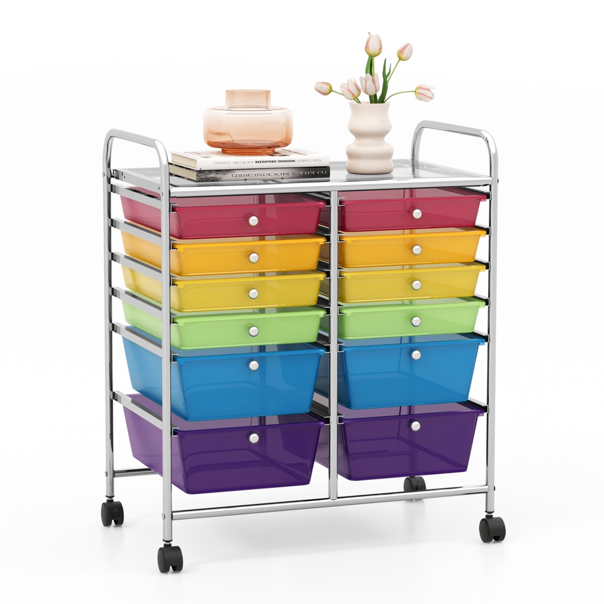Costway 12-Drawer Rolling Storage Cart Organizer Cart with 2 Sizes Plastic Drawers - Assorted pre-pack