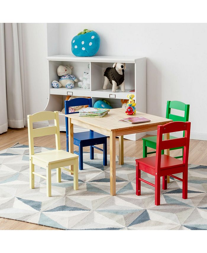 Costway Kids 5 Piece Table Chair Set Pine Wood Multicolor Children Play Room Furniture Macy's