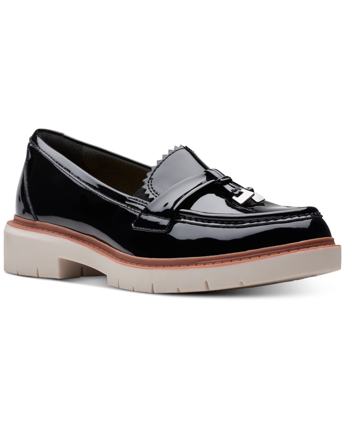 Clarks Women's Westlynn Bella Hardware-trim Lug-sole Loafers In Black Pat