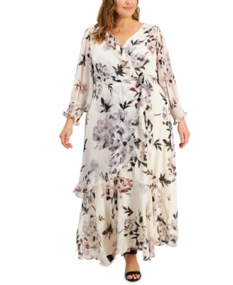 Taylor Plus Size V-Neck Chiffon Long-Sleeve Maxi Dress - Macy's