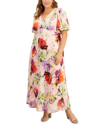 Taylor - Plus Size Satin V-Neck Short-Sleeve Maxi Dress