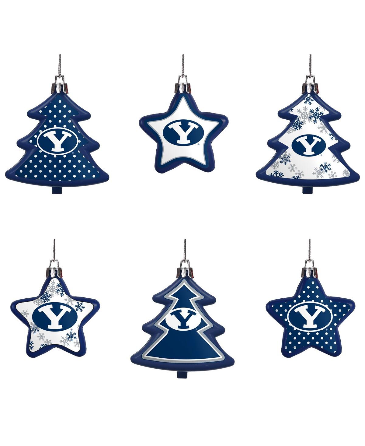Foco Byu Cougars Six-pack Shatterproof Tree And Star Ornament Set In Blue,white