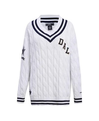 Women's White Dallas Cowboys Prep V-Neck Pullover Sweater