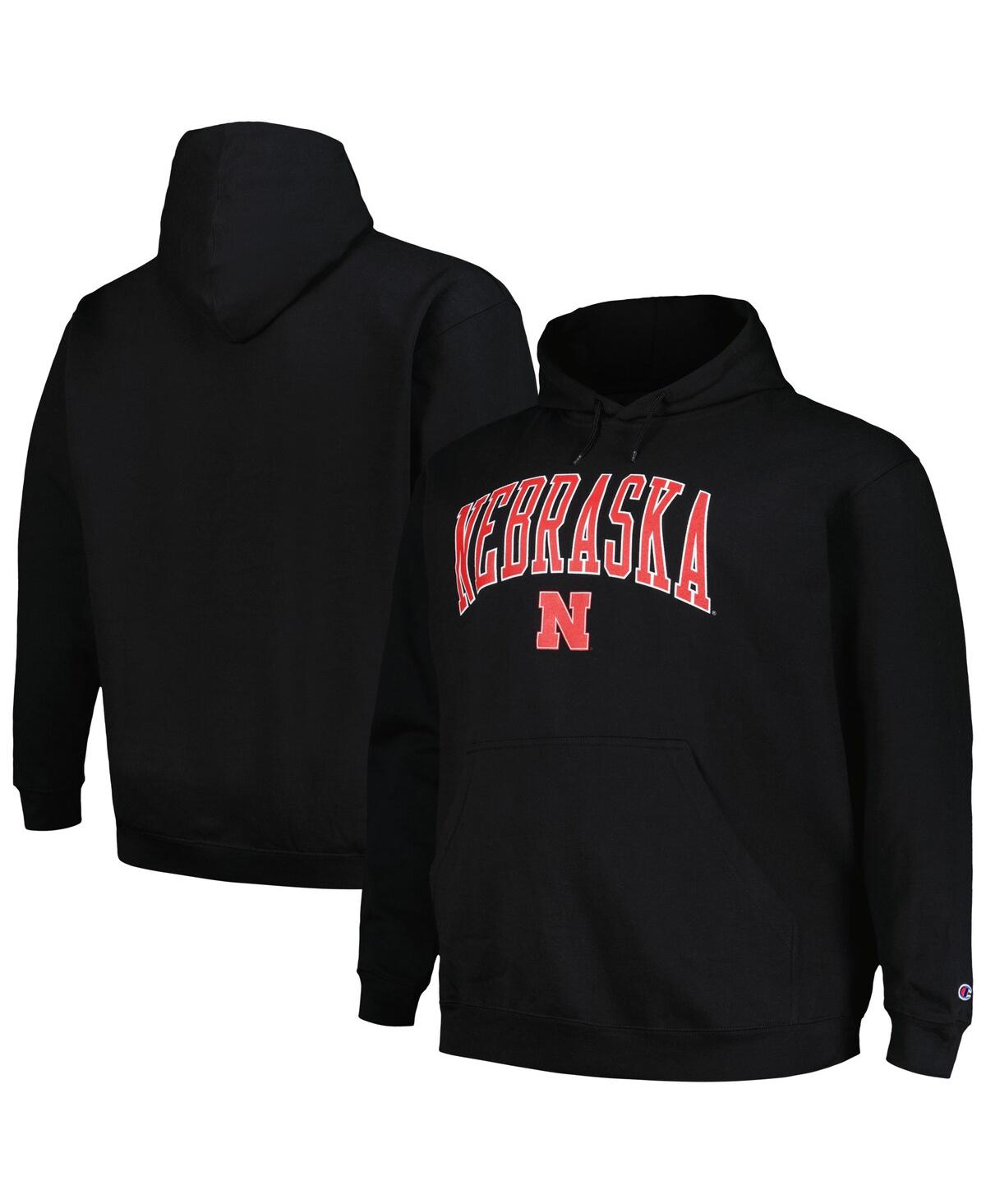 Shop Champion Men's  Black Nebraska Huskers Big And Tall Arch Over Logo Powerblend Pullover Hoodie