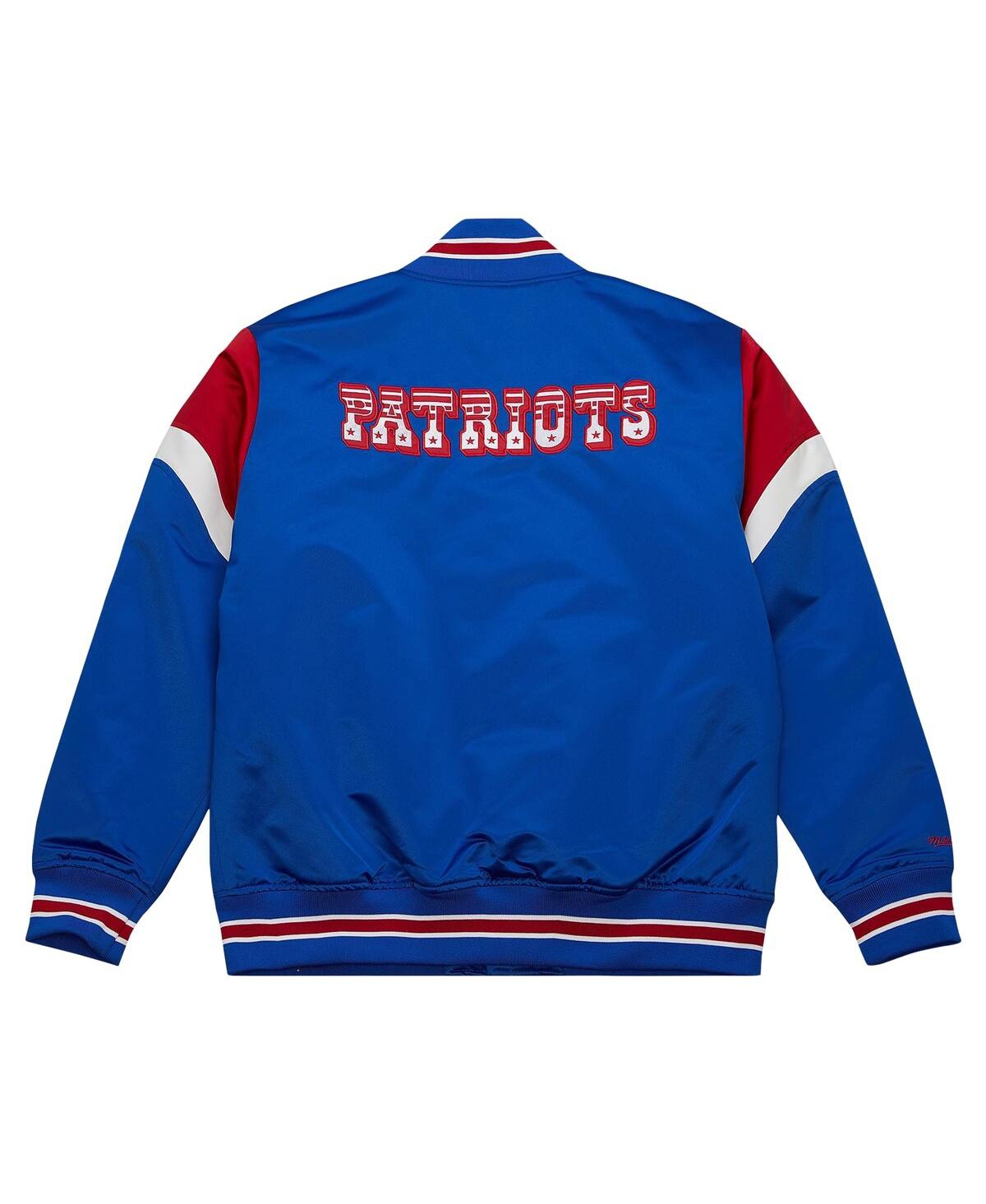 Men's Mitchell & NessDistressed New England Patriots Big and Tall Satin Full-Snap Jacket - Royal