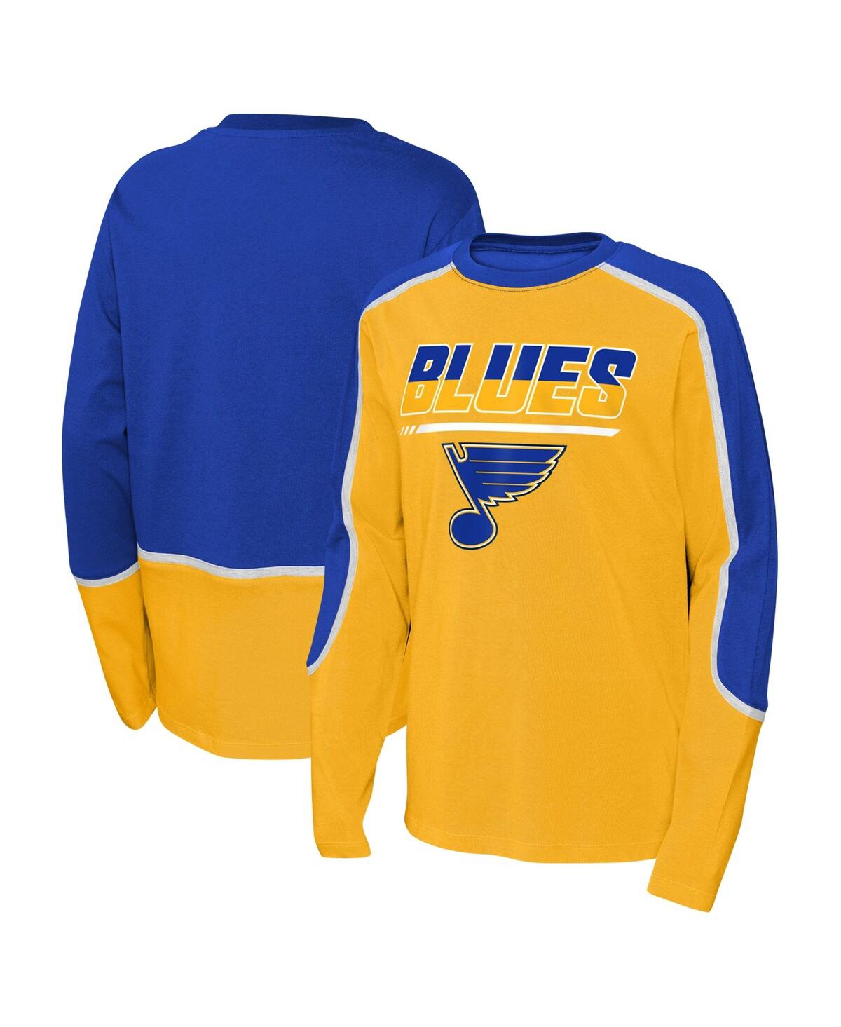 Shop Outerstuff Big Boys Gold, Blue St. Louis Blues Pro Assist Long Sleeve T-shirt In Gold,blue