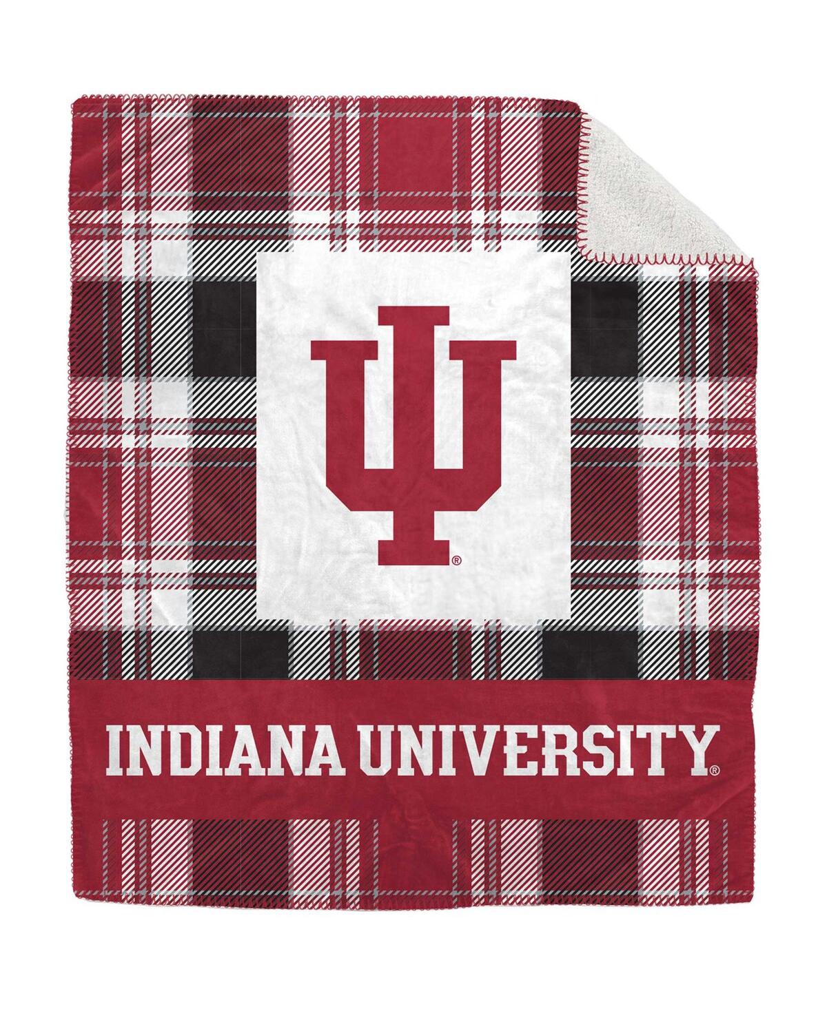 Pegasus Home Fashions Indiana Hoosiers 50" X 60" Plaid Flannel Sherpa Plush Blanket In Red