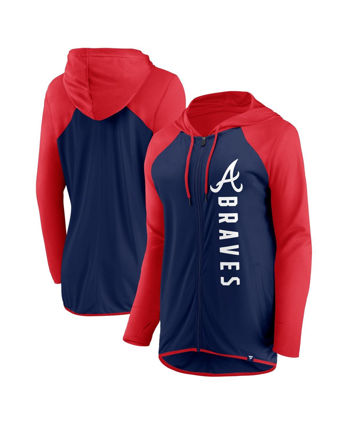 Fanatics Women's  Navy, Red Atlanta Braves Forever Fan Full-zip Hoodie Jacket In Navy,red
