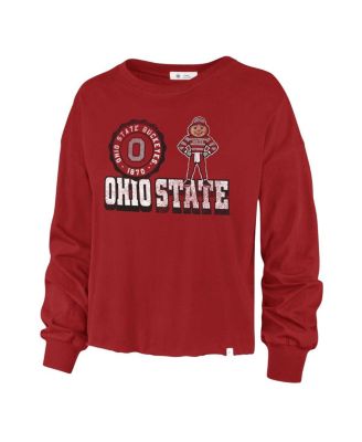 Women's Scarlet Distressed Ohio State Buckeyes Bottom Line Parkway Long Sleeve High Waist T-shirt