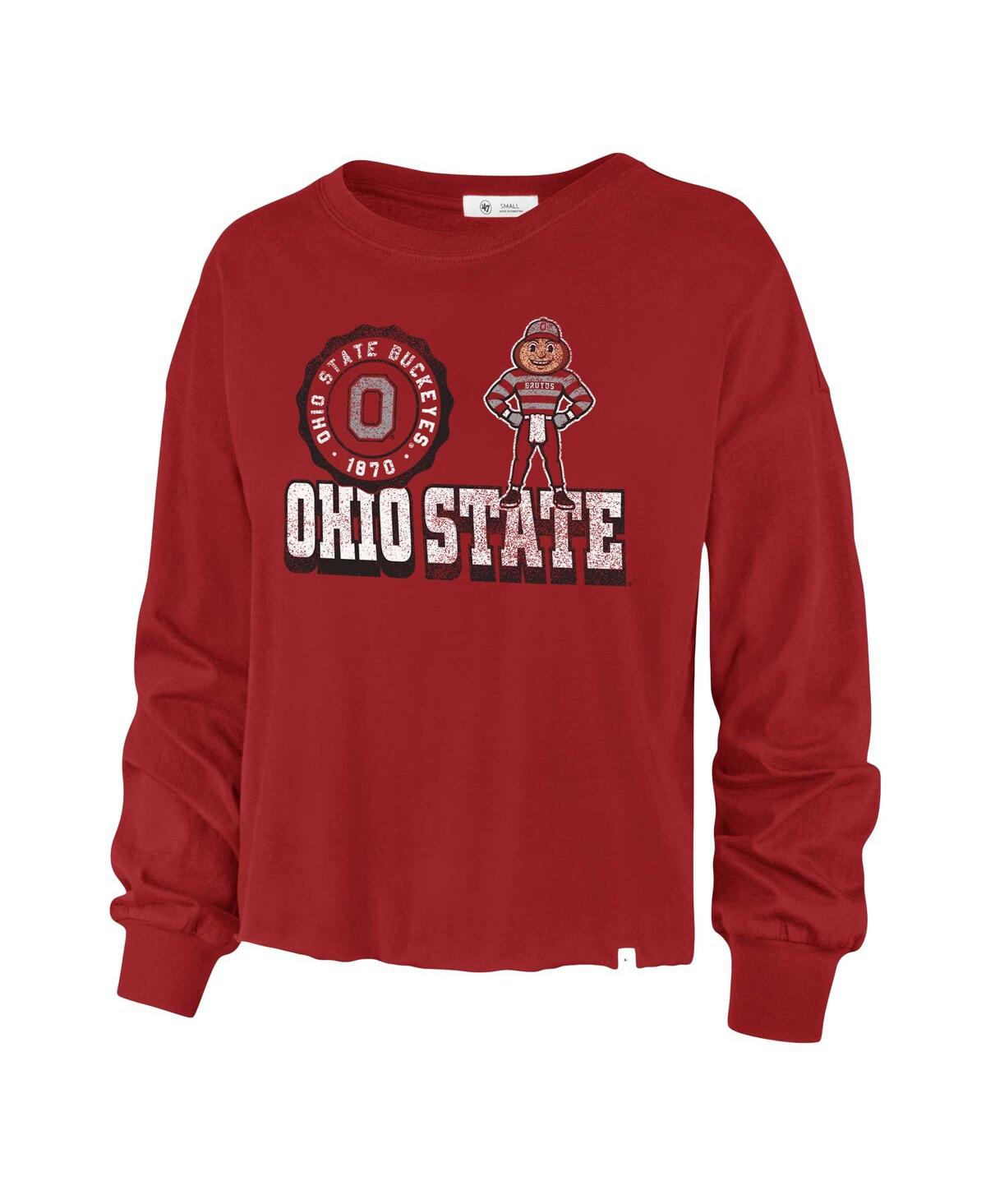 47 Brand Women's ' Scarlet Distressed Ohio State Buckeyes Bottom Line Parkway Long Sleeve High Waist In Scarlet